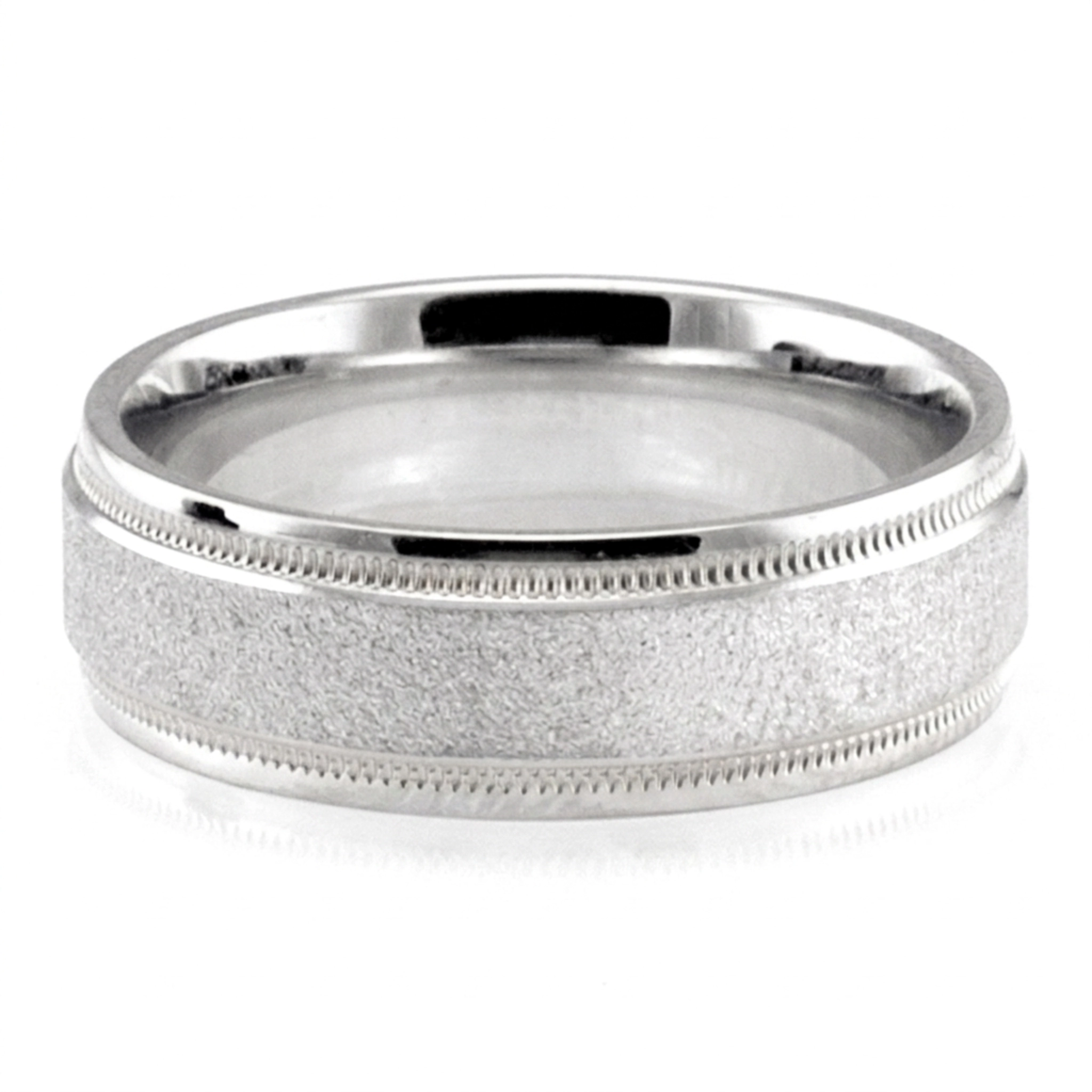 14K white gold 7mm. stone finish basic-carved-wedding-bands - alternate view 2