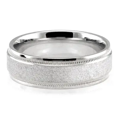 14K white gold 7mm. stone finish basic-carved-wedding-bands - alternate view 2 thumbnail