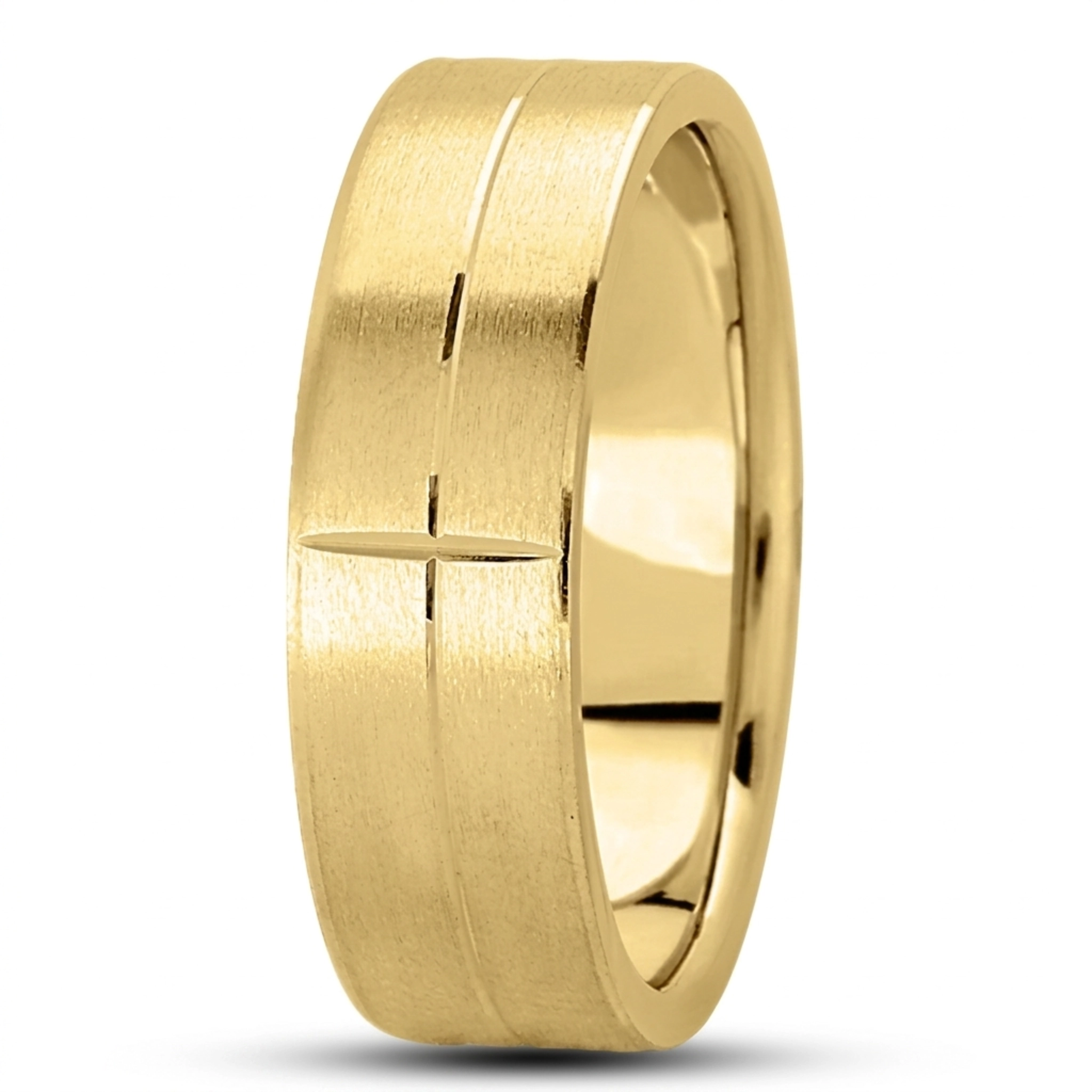 10K yellow gold 7mm. satin basic-carved-simple-wedding-bands - alternate view 4