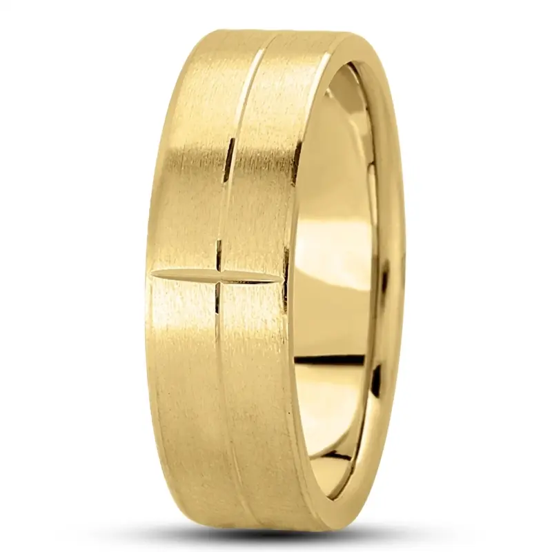 10K yellow gold 7mm. satin basic-carved-simple-wedding-bands - alternate view 4