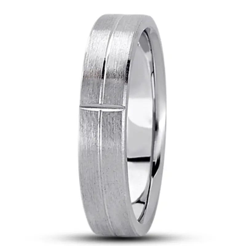 10K white gold 5mm. satin basic-carved-simple-wedding-bands - alternate view 5