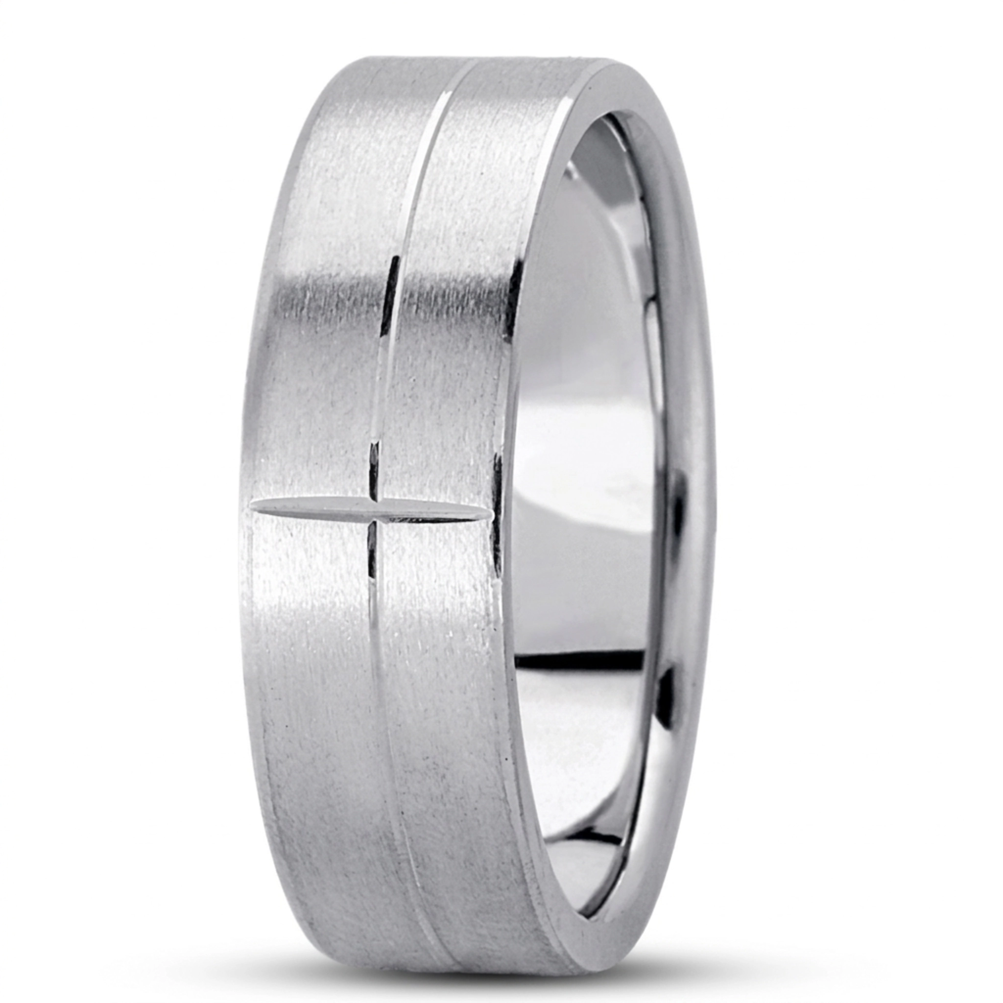 10K white gold 7mm. satin basic-carved-simple-wedding-bands - alternate view 7