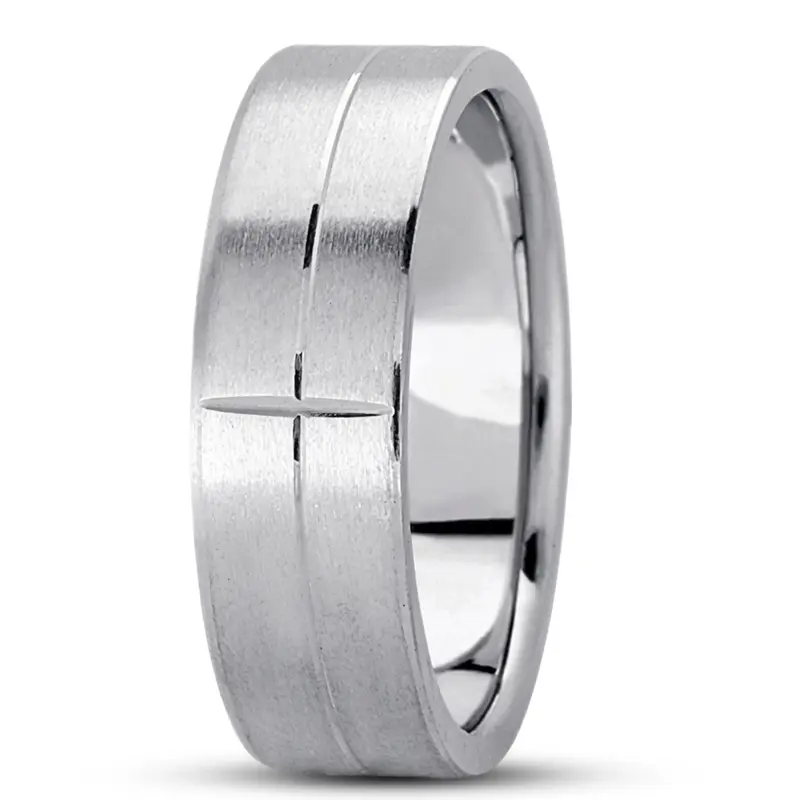 10K white gold 7mm. satin basic-carved-simple-wedding-bands - alternate view 7