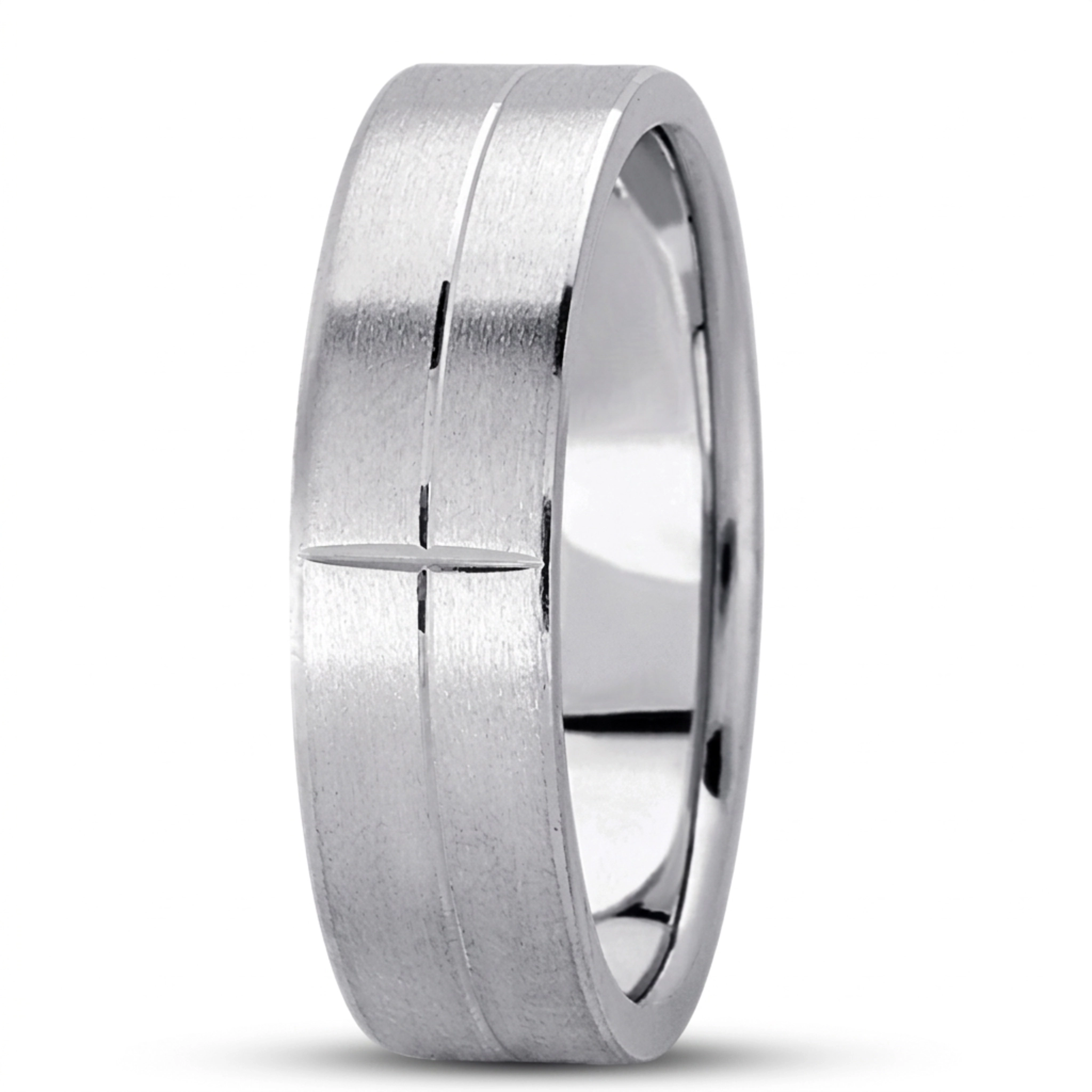 10K white gold 6mm. satin basic-carved-simple-wedding-bands - alternate view 6