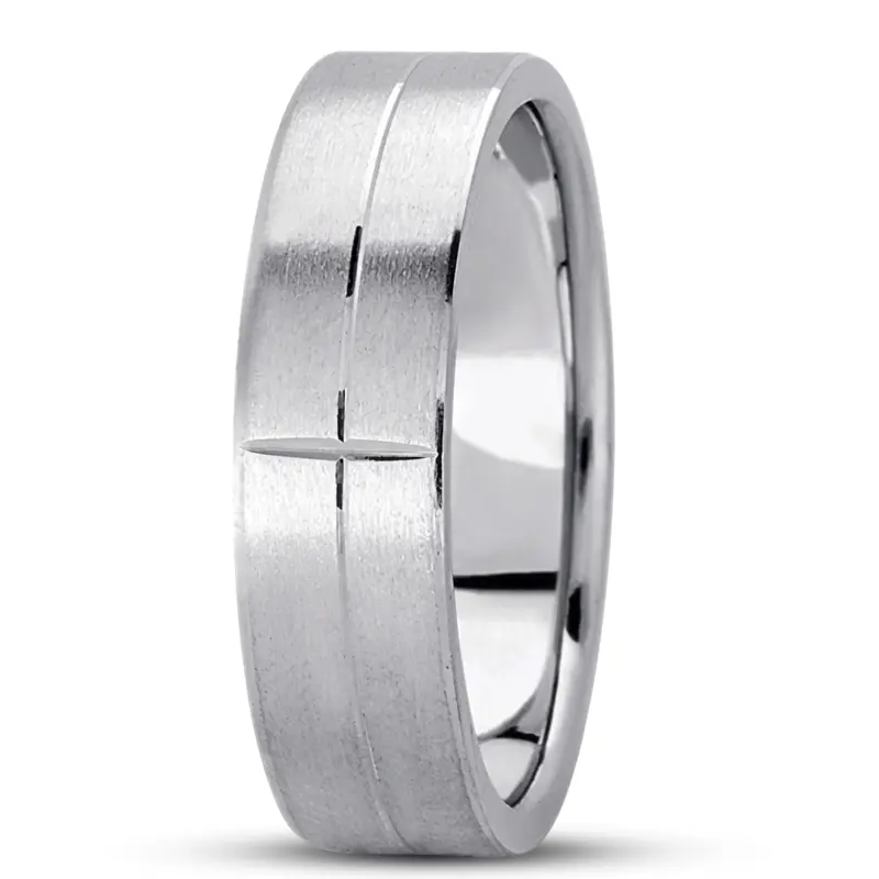 10K white gold 6mm. satin basic-carved-simple-wedding-bands - alternate view 6