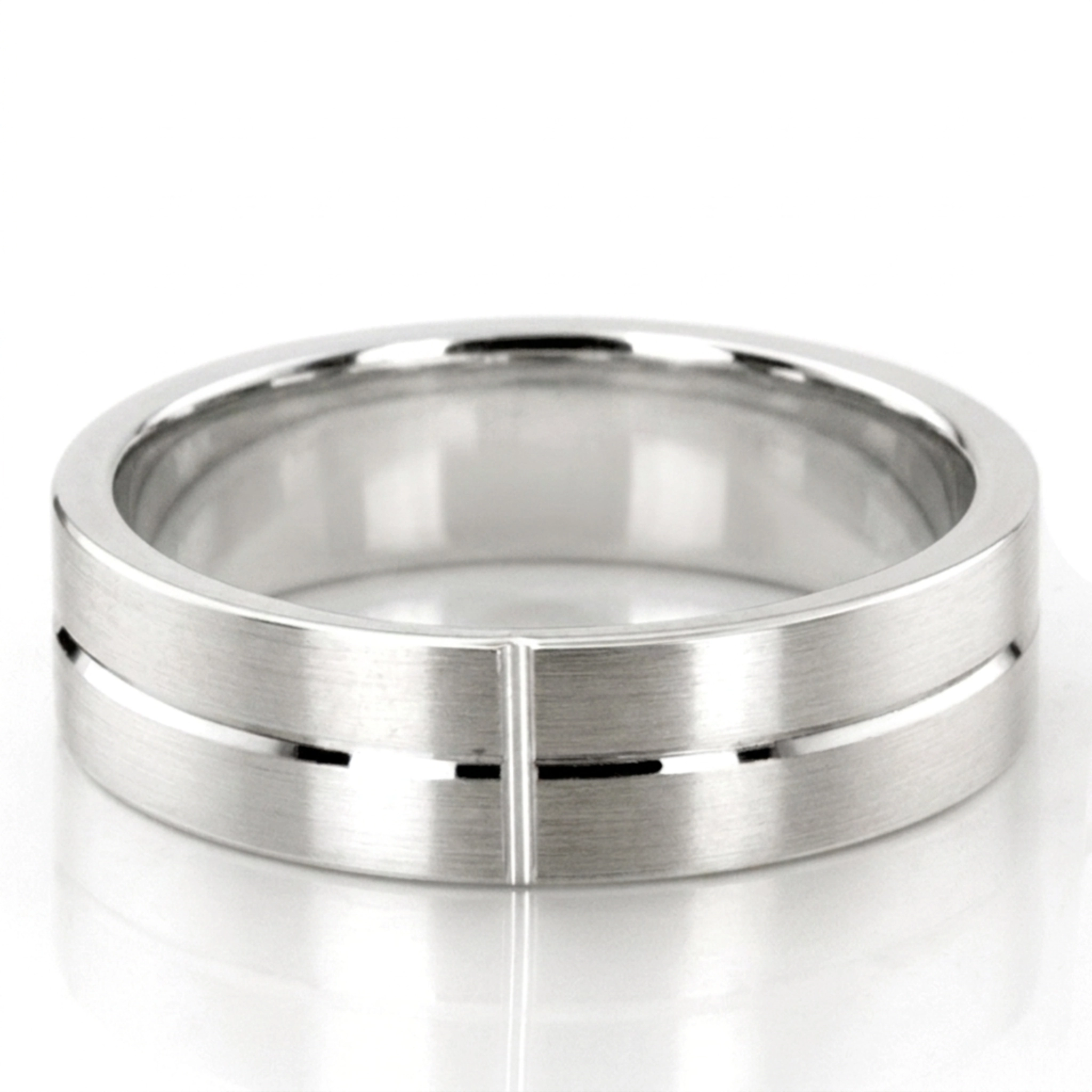 10K white gold 6mm. satin basic-carved-simple-wedding-bands - alternate view 3