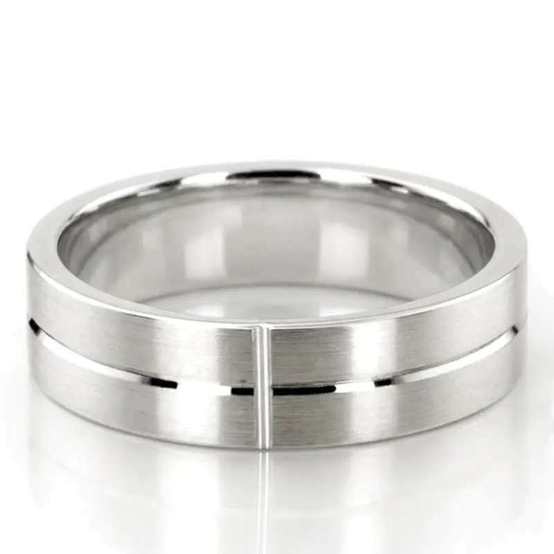 10K white gold 6mm. satin basic-carved-simple-wedding-bands - alternate view 3