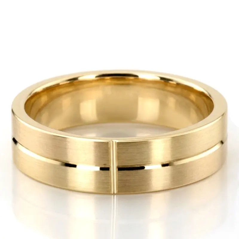 10K yellow gold 6mm. satin basic-carved-simple-wedding-bands - alternate view 2