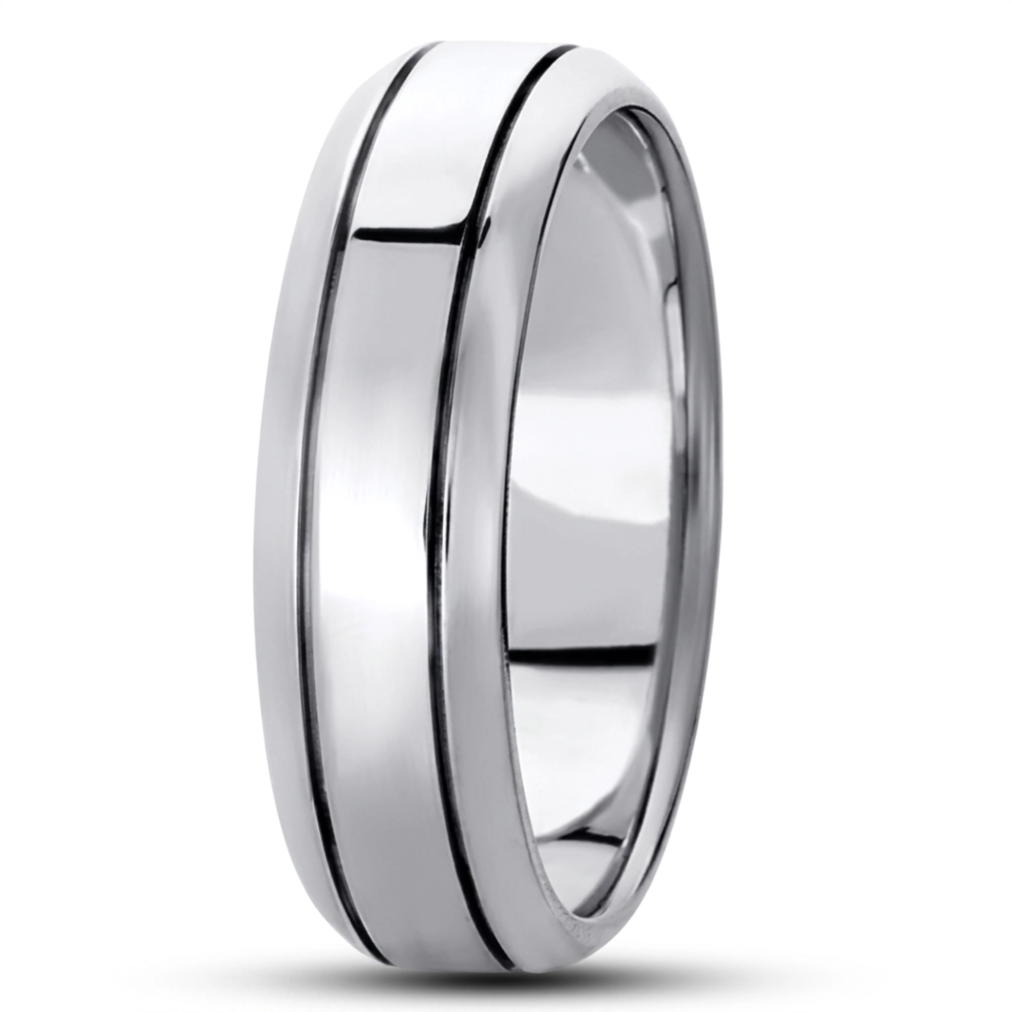 10K white gold 7mm. high polish basic-carved-simple-wedding-bands - main view