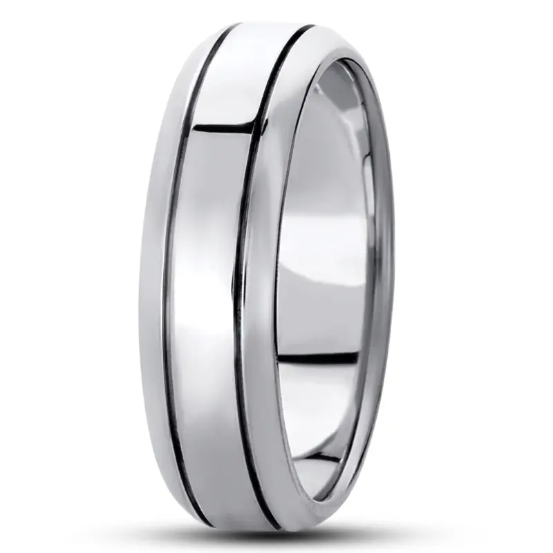 10K white gold 7mm. high polish basic-carved-simple-wedding-bands - main view