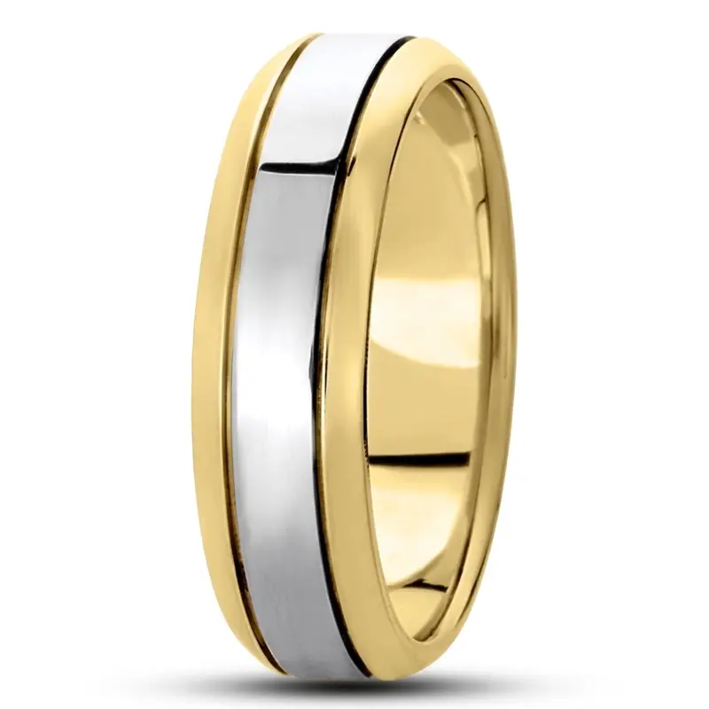 10K yellow-white-yellow gold 7mm. high polish basic-carved-simple-wedding-bands - alternate view 3