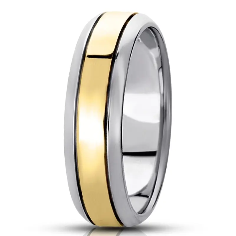 10K white-yellow-white gold 7mm. high polish basic-carved-simple-wedding-bands - alternate view 4