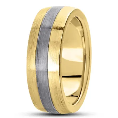 10K yellow-white-yellow gold 7mm. satin basic-carved-simple-wedding-bands - alternate view 4 thumbnail