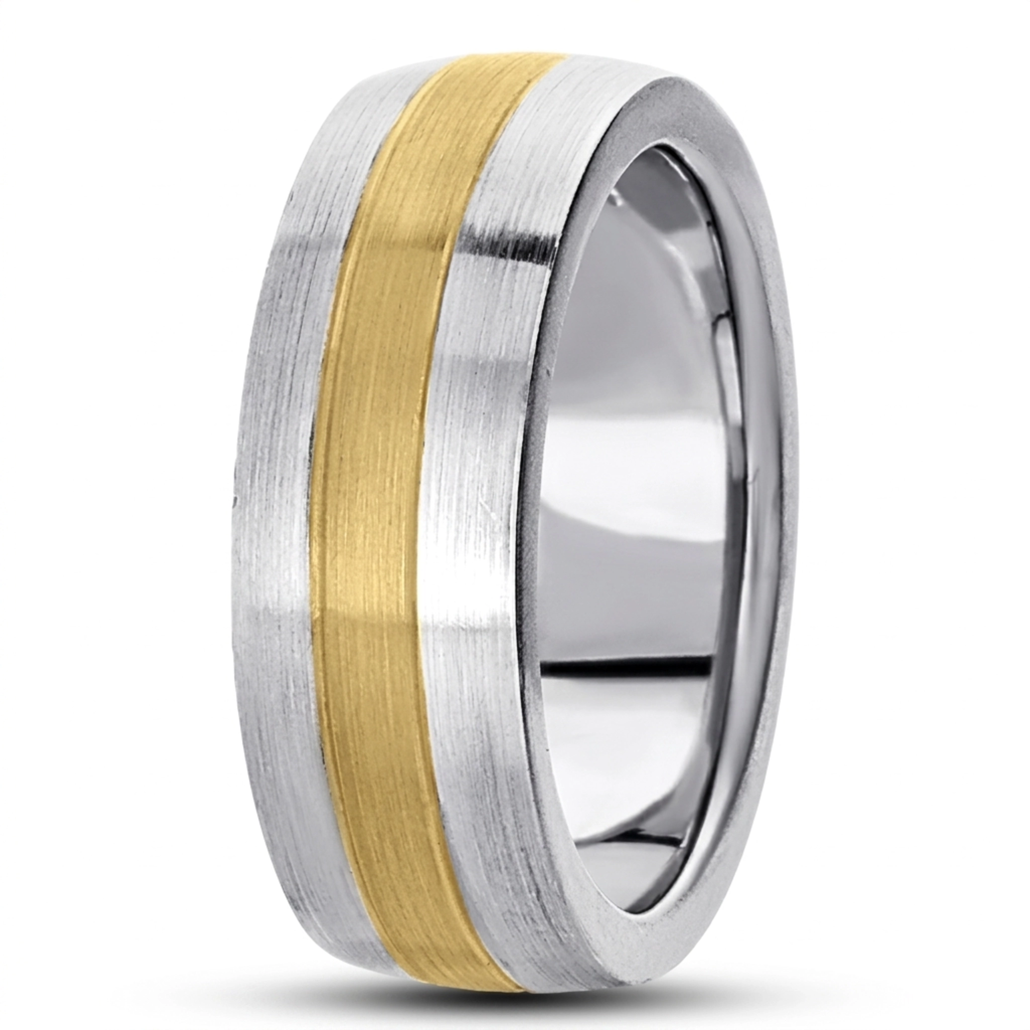 10K white-yellow-white gold 7mm. satin basic-carved-simple-wedding-bands - alternate view 3