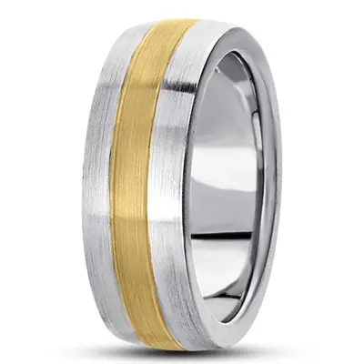 10K white-yellow-white gold 7mm. satin basic-carved-simple-wedding-bands - alternate view 3 thumbnail