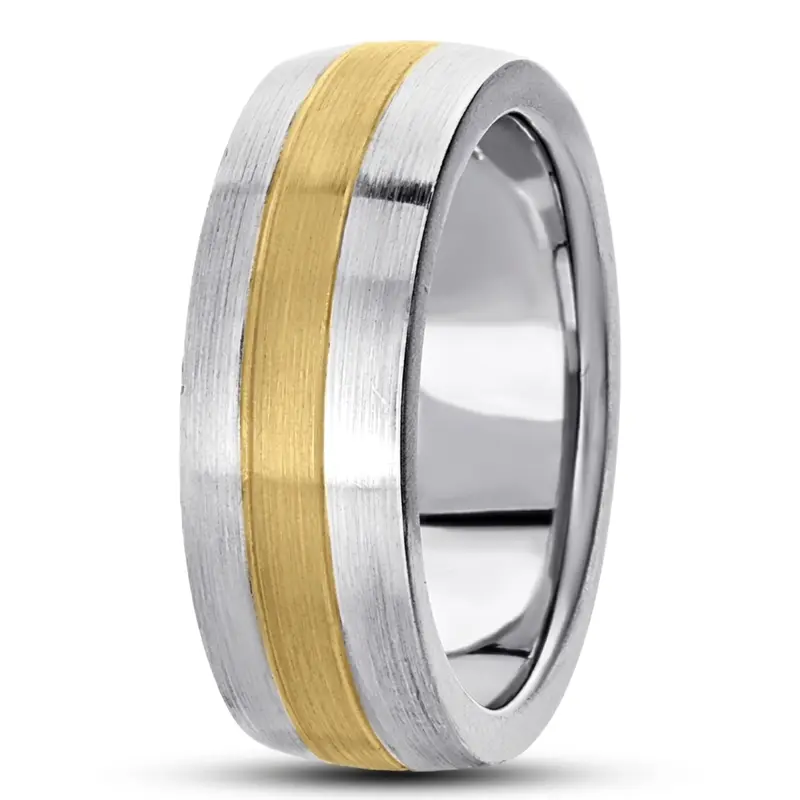 14K white-yellow-white gold 7mm. satin basic-carved-simple-wedding-bands - alternate view 3