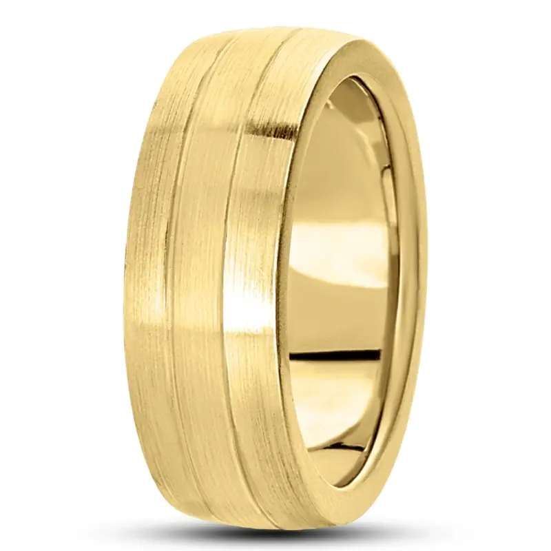 14K yellow gold 7mm. satin basic-carved-simple-wedding-bands - alternate view 2