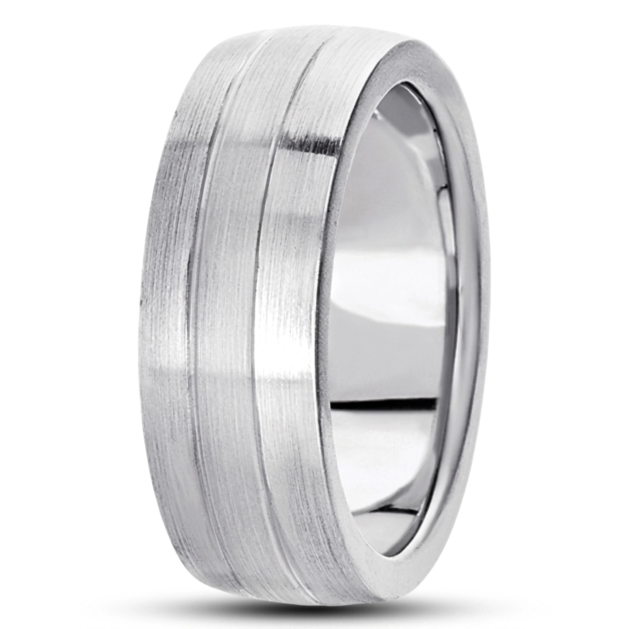 10K white gold 7mm. satin basic-carved-simple-wedding-bands - main view