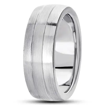 10K white gold 7mm. satin basic-carved-simple-wedding-bands - main view thumbnail