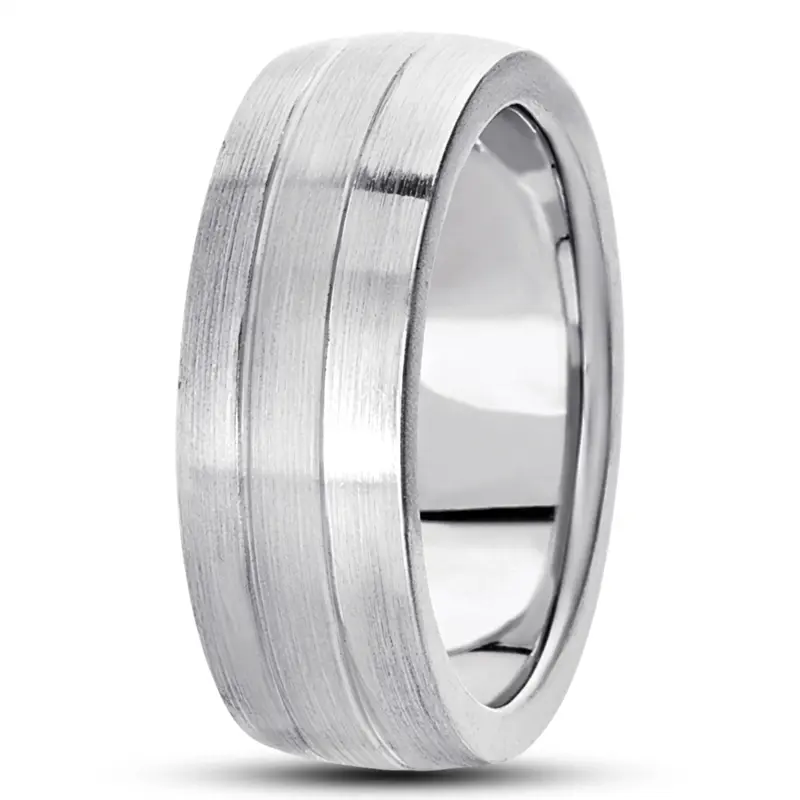14K white gold 7mm. satin basic-carved-simple-wedding-bands - main view