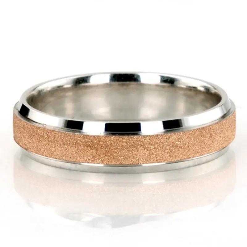 10K same as picture gold 6mm. stone finish two-tone-wedding-band - main view