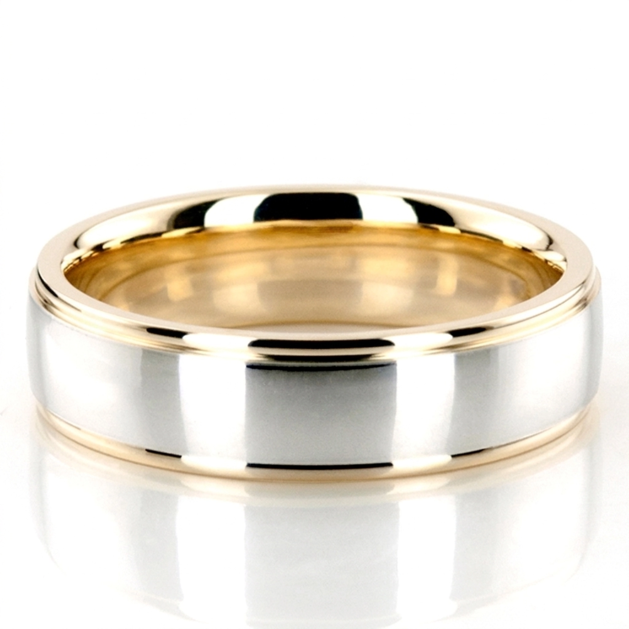 10K yellow-white-yellow gold 6mm. high polish two-tone-wedding-band - alternate view 5