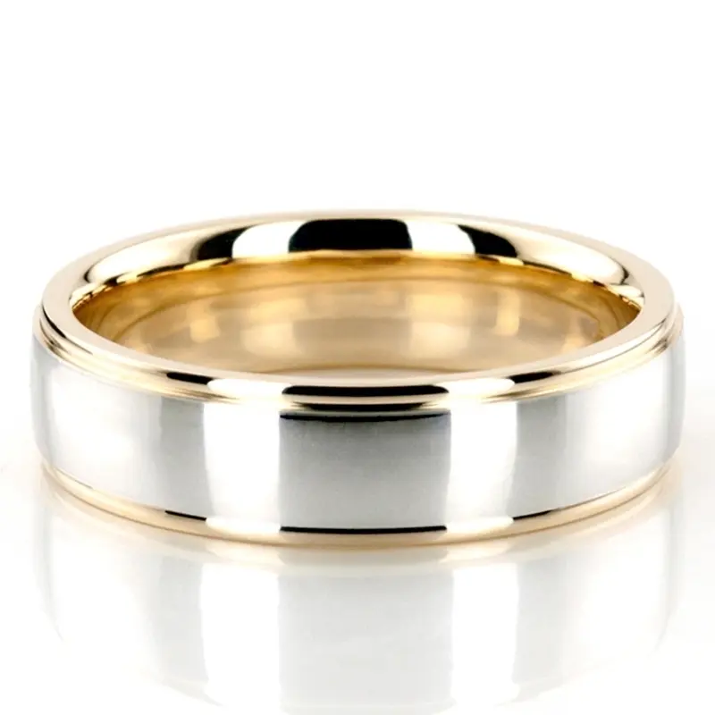 10K yellow-white-yellow gold 6mm. high polish two-tone-wedding-band - alternate view 5