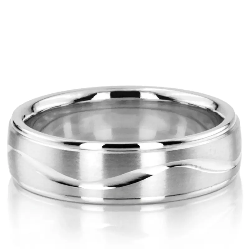 10K white gold 6mm. satin finish diamond-cut-wedding-band - main view