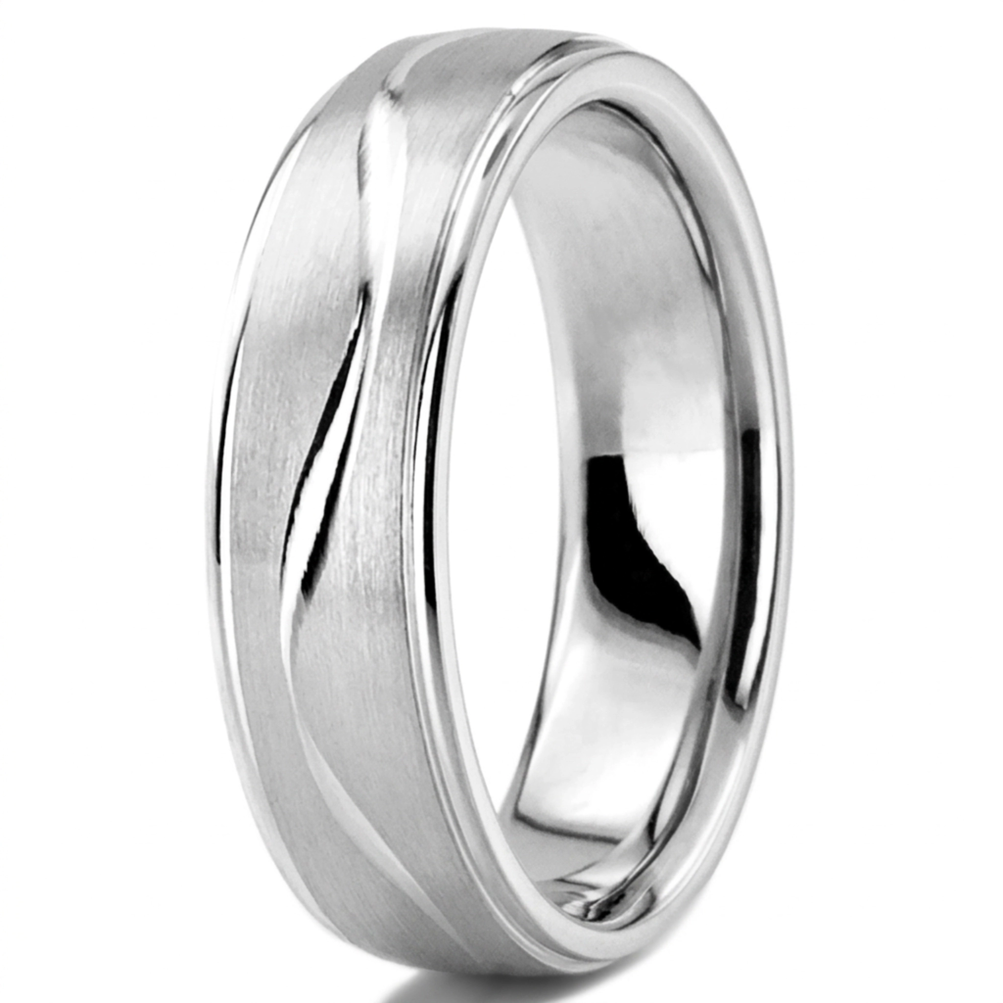 10K white gold 6mm. satin finish diamond-cut-wedding-band - alternate view 2
