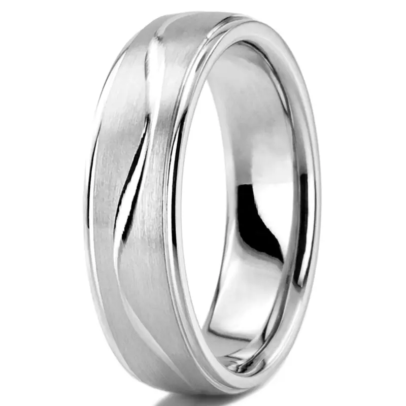 10K white gold 6mm. satin finish diamond-cut-wedding-band - alternate view 2