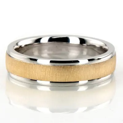 10K white-yellow-white gold 5mm. cross satin two-tone-wedding-band - alternate view 4 thumbnail