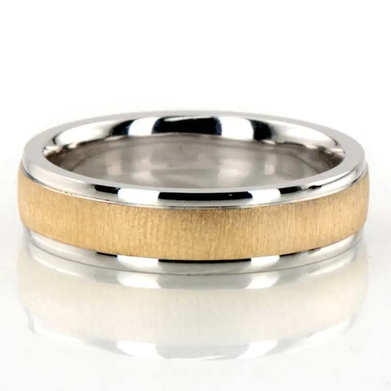 10K white-yellow-white gold 5mm. cross satin two-tone-wedding-band - alternate view 4