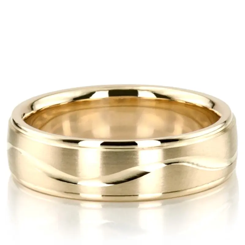 10K yellow gold 6mm. satin finish diamond-cut-wedding-band - alternate view 3