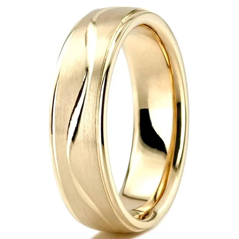 10K yellow gold 6mm. satin finish diamond-cut-wedding-band - alternate view 4