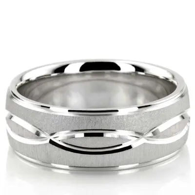 10K white gold 8mm. cross satin diamond-cut-wedding-band - main view thumbnail