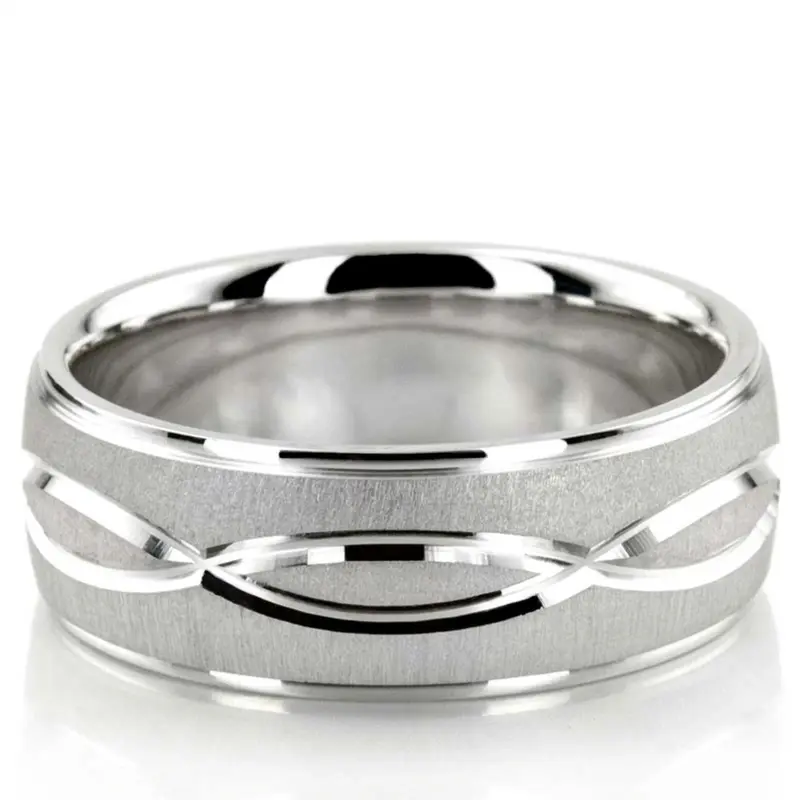 10K white gold 8mm. cross satin diamond-cut-wedding-band - main view