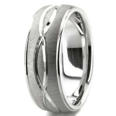 10K white gold 8mm. cross satin diamond-cut-wedding-band - alternate view 4 thumbnail