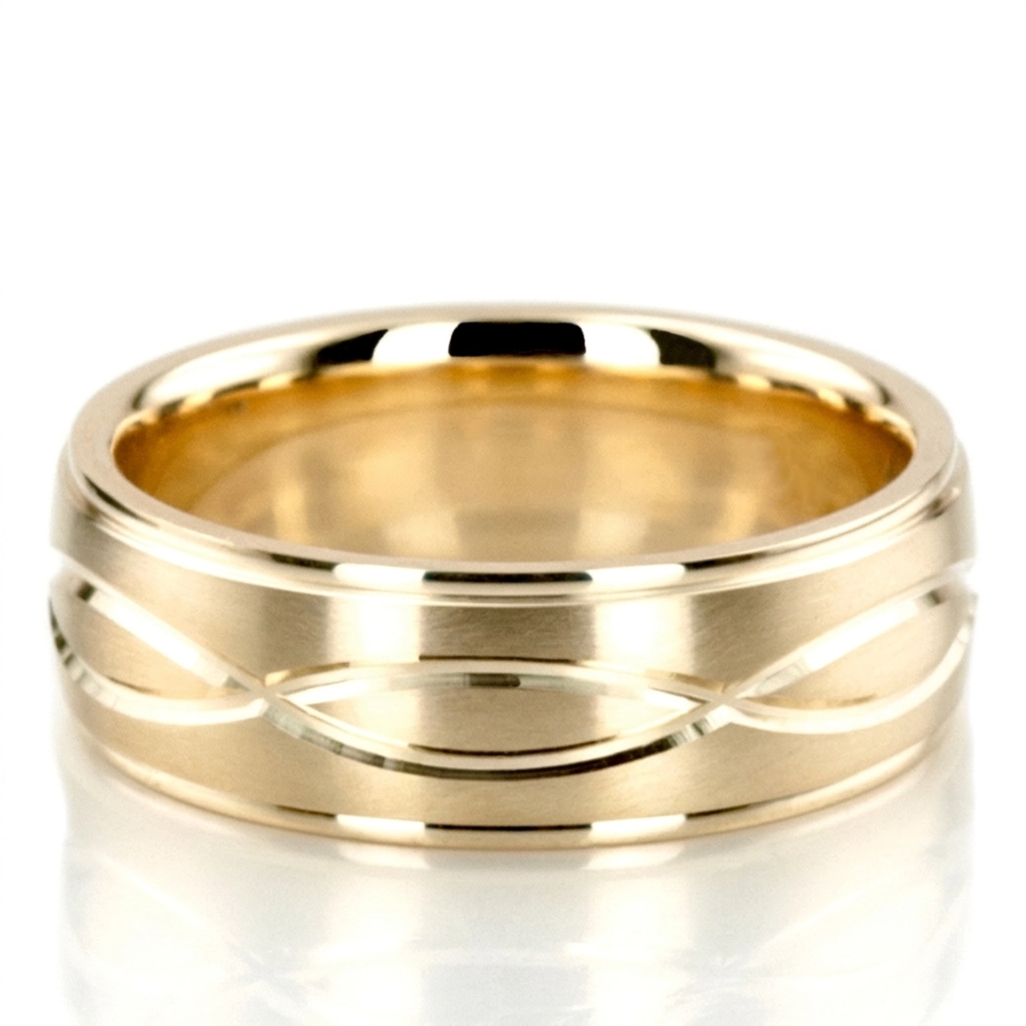 10K yellow gold 7mm. satin finish diamond-cut-wedding-band - alternate view 2