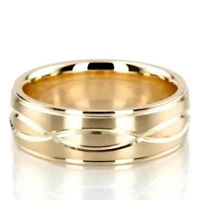 10K yellow gold 7mm. satin finish diamond-cut-wedding-band - alternate view 2 thumbnail