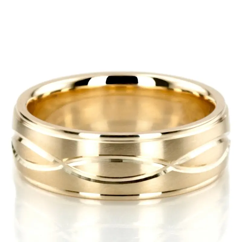 10K yellow gold 7mm. satin finish diamond-cut-wedding-band - alternate view 2
