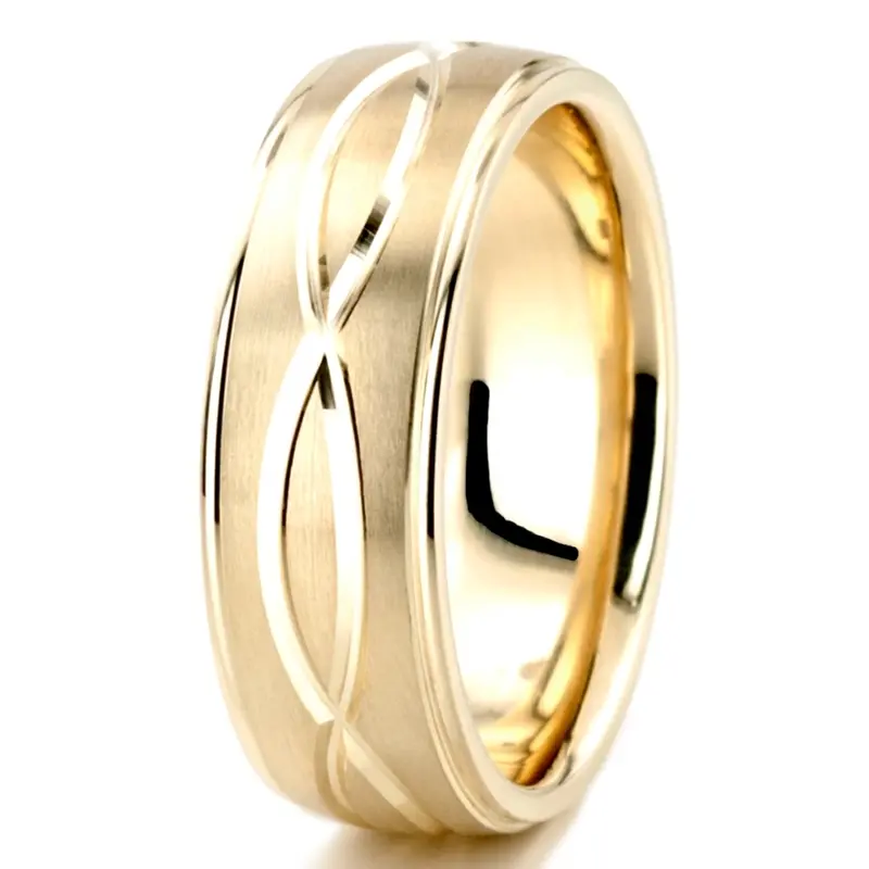 10K yellow gold 7mm. satin finish diamond-cut-wedding-band - alternate view 3