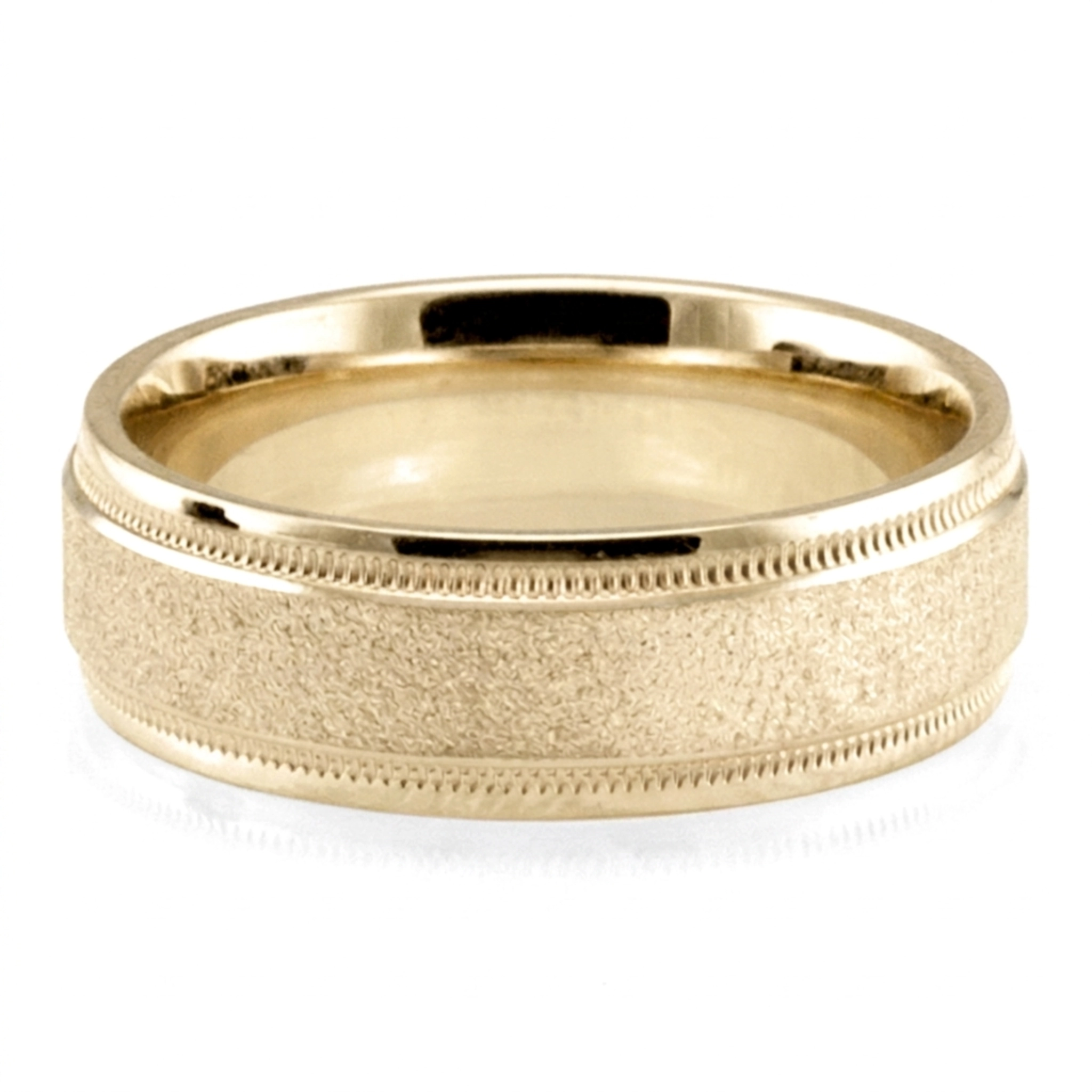 14K yellow gold 7mm. stone finish basic-carved-wedding-bands - alternate view 3