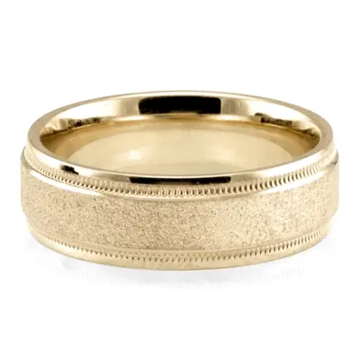 14K yellow gold 7mm. stone finish basic-carved-wedding-bands - alternate view 3 thumbnail