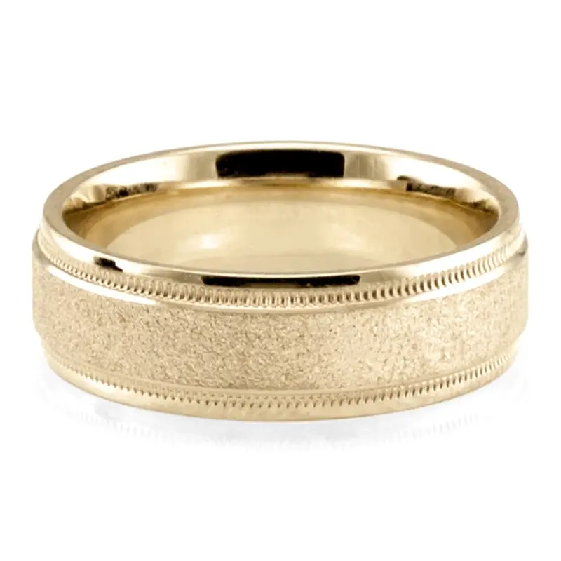 10K yellow gold 7mm. stone finish basic-carved-wedding-bands - alternate view 3