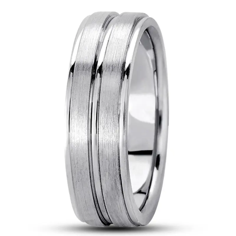 10K white gold 7mm. satin basic-carved-wedding-ring - alternate view 6