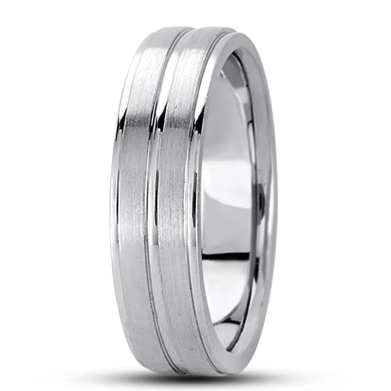 10K white gold 6mm. satin basic-carved-wedding-ring - alternate view 5