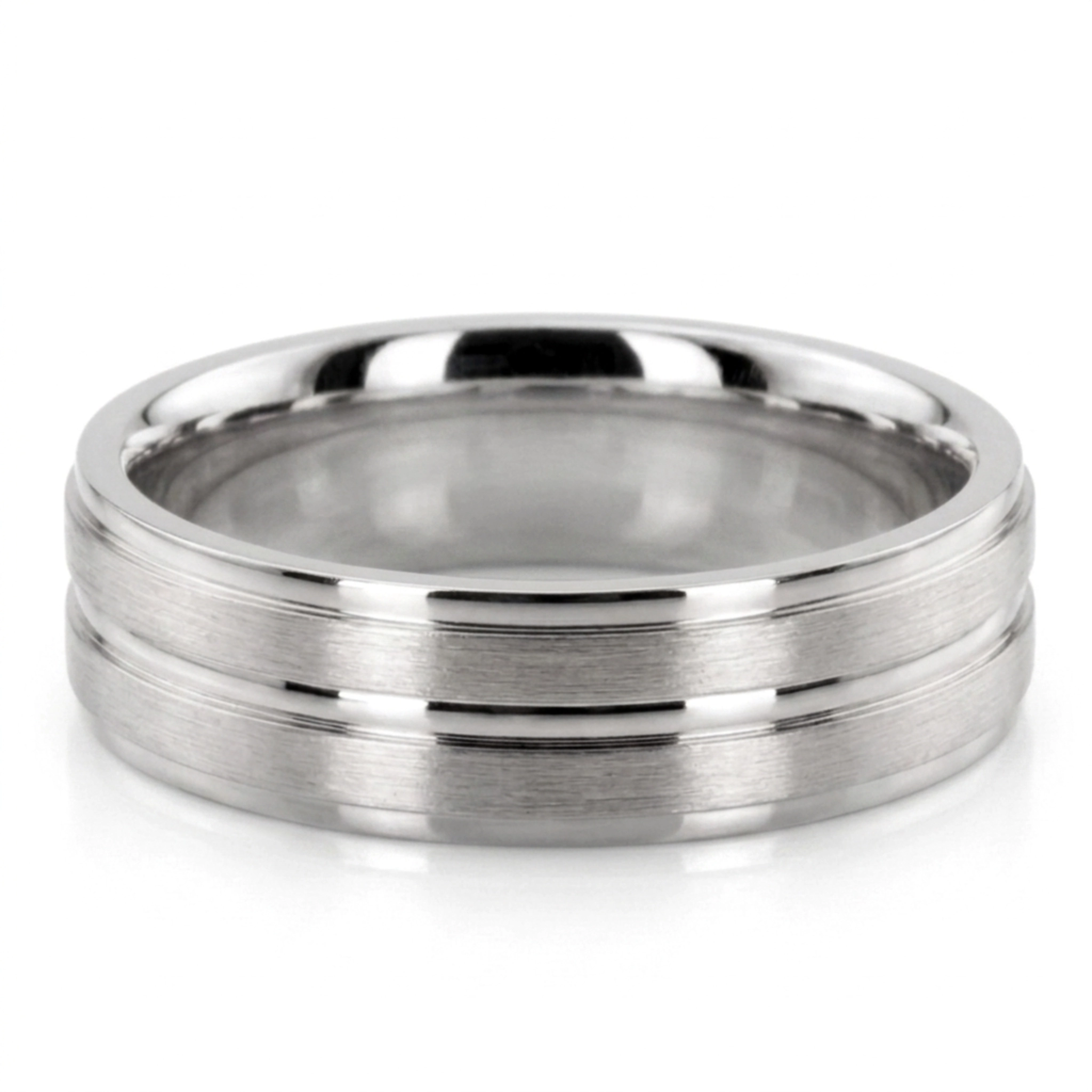 10K white gold 6mm. satin basic-carved-wedding-ring - alternate view 4