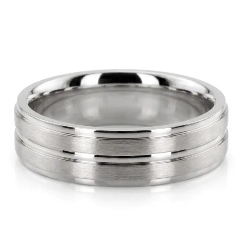 10K white gold 6mm. satin basic-carved-wedding-ring - alternate view 4
