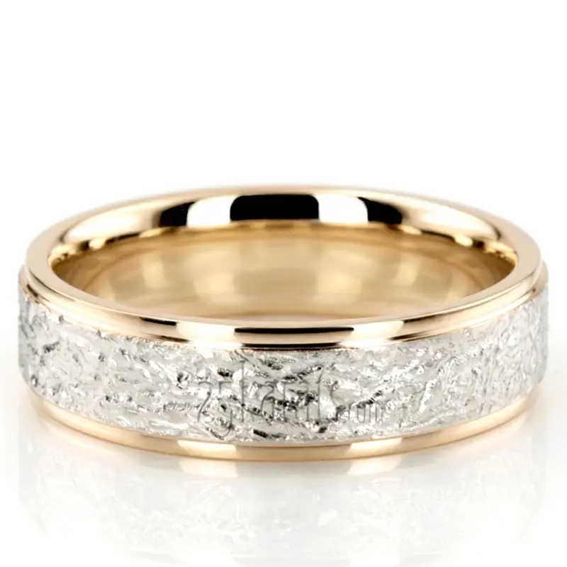 18K yellow-white-yellow gold 6mm. same as picture diamond-carved-wedding-bands - main view