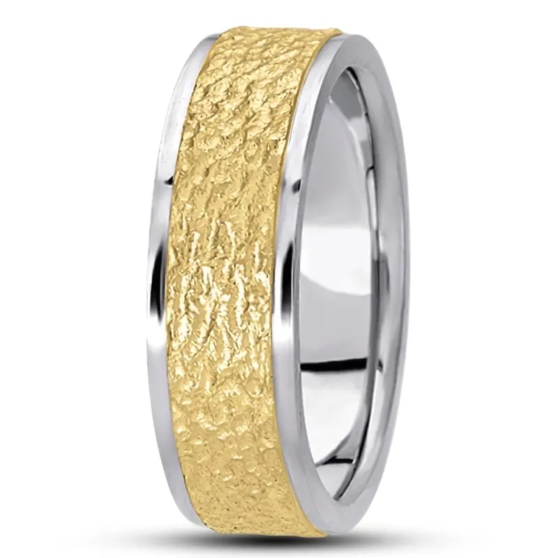 18K white-yellow-white gold 7mm. same as picture diamond-carved-wedding-bands - alternate view 4